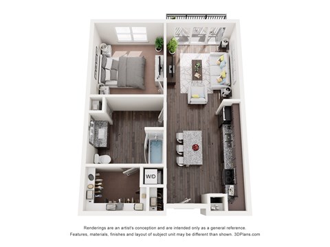 Floor plan for 1 bed, 1 bath, 705 sqft